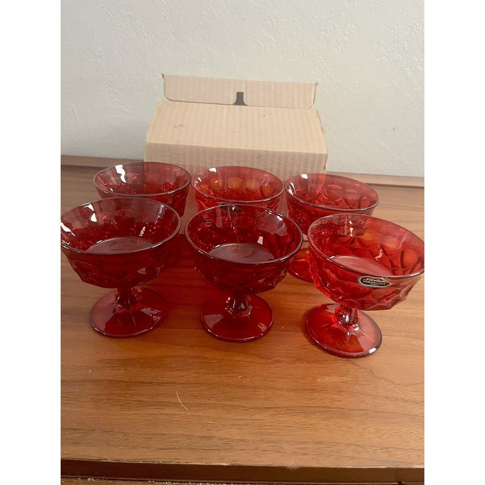 6 Noritake Perspective Sherbet Champagne Glasses Ruby Red 4.25” in Tall Vintage